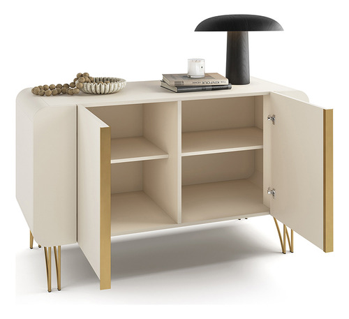 Buffet Benvenuto Mdp/mdf Com Pé Em Aço Offwhite