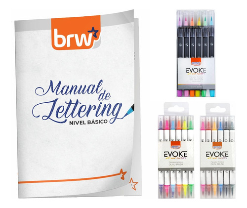 Kit De Lettering Intermedio Brw Con Manual Y Brush Pen