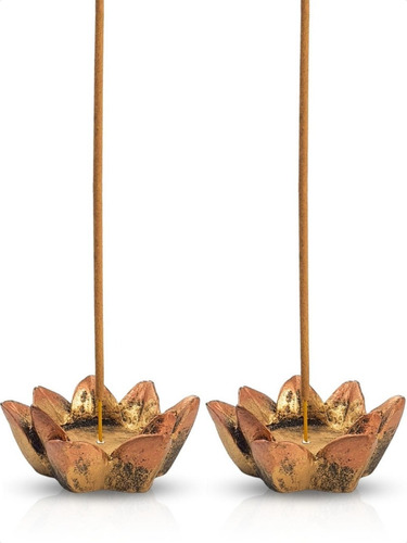 Incensário E Castiçal Flor De Lotus Em Resina 5cm. Kit C/2