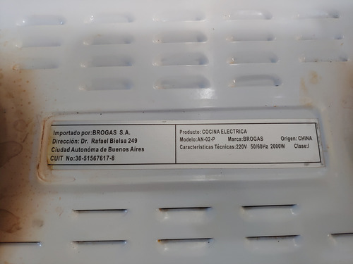Anafe Cocina Electrico 2 Hornallas Brogas 2000w Blanco (Usado)