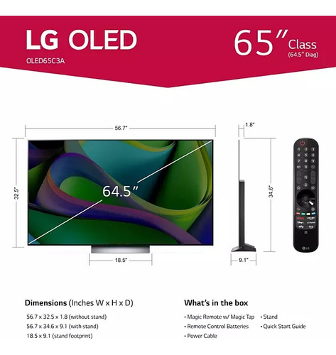 Pantalla LG 65 Pulgadas Oled65c3aua Oled Evo Smart Tv 4k Hdr (Reacondicionado)