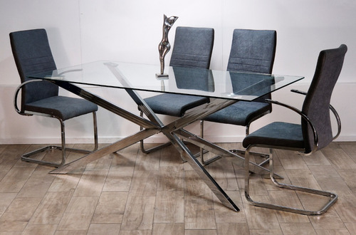 Mesa Comedor Rectangular Vidrio Templado Base Cromada 2 Mt