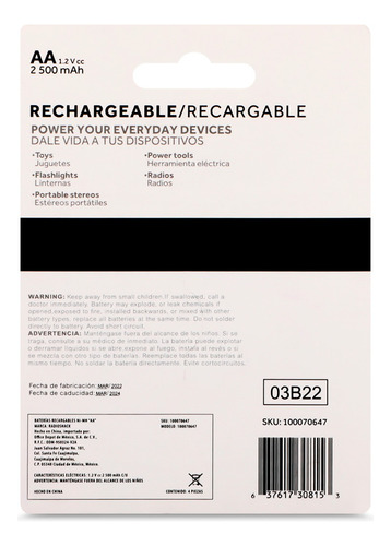 Baterías Recargables Ni Mh Aa 2500 Mah 4 Piezas Radioshack