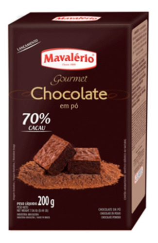 Chocolate Em Pó Gourmet 70% Cacau 200g Mavalério