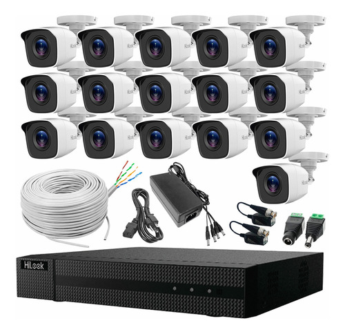 Hilook Kit de CCTV 16 Cámaras Turbo HD Metálicas + Bobina de Cable UTP Cat53 con Transceptores Kit de Video Vigilancia Detección de Movimiento y Cámaras de Seguridad