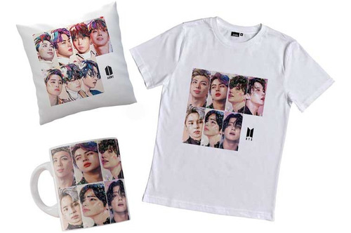 Remera Bts K-pop Jin, Suga, J-hope Combo Con Taza Y Almohada