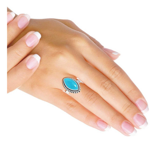 Anillo De Plata 925 Mujer Piedra De Calcedonia Azul Ani...