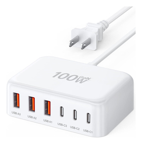 Estación De Carga Usb C Gan De 6 Puertos De 100 W, Bloque De