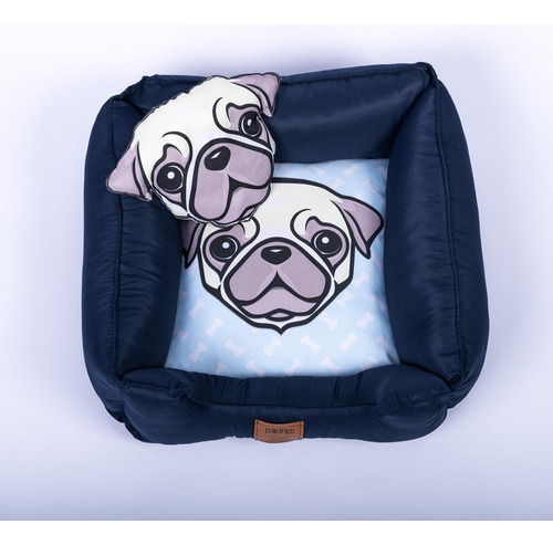 Cama Pet Luxo Personalizada Para Cachorro Femea E Macho 60cm Cor PUG AZUL Desenho Com Almofada