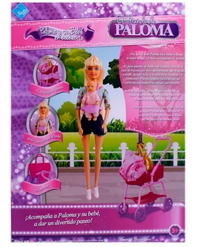 Imagen 4 de 6 de Muñeca Paloma Y Su Bebe En Cochecito- El Duende Azul