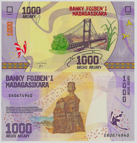 Billete De Madagascar 1,000 Ariary 2017 Nuevo Sin Circular 