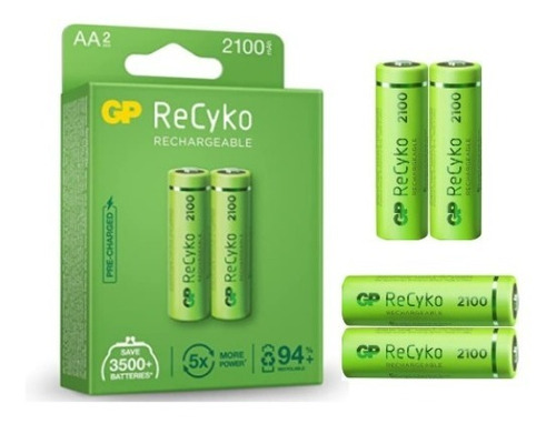 Batería Pila Recargable Aa Gp Originales Recyko 2100 Mah 
