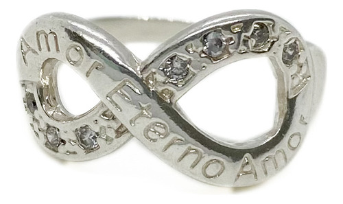 Anillo Infinito Frase Eterno Amor Cristales Plata 925 T:19