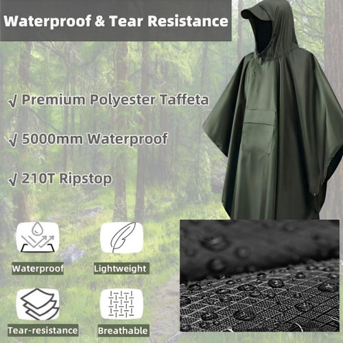 Poncho Impermeable Para Lluvia, Capa De Lluvia 3 En 1 Con Ca