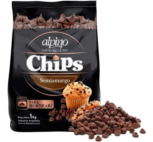 Imagen 2 de 5 de Chocolate semi amargo en chips para hornear Alpino Lodiser bolsa X 1 Kg