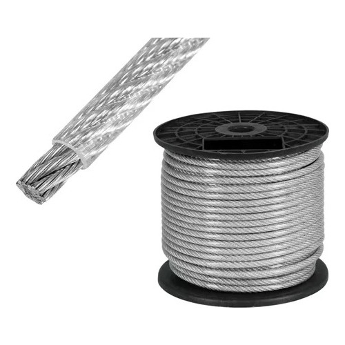 Piola Cable Acero 1/8 (3mm)+pvc Diam Final (5mm) Rollo 100mt