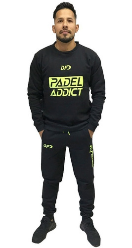 Imagen 2 de 4 de Buzo Padel Addict + Pantalon Padel Conjunto Deportivo Negro