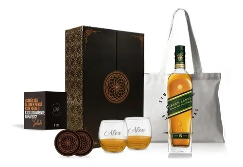 comprar Box Johnnie Walker Green Label 750c + 2 Vasos Personalizados
