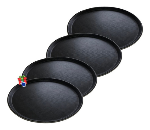 Imagen 1 de 8 de Set X 8 Bandeja Mozo Antideslizante 45 Cm Negro Reforzada