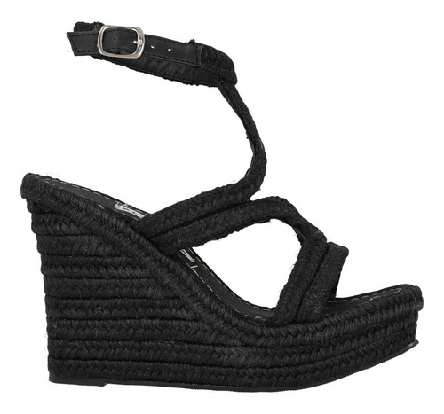 Sandalia De Plataforma Con Tiras Yute Para Mujer Yute Negro