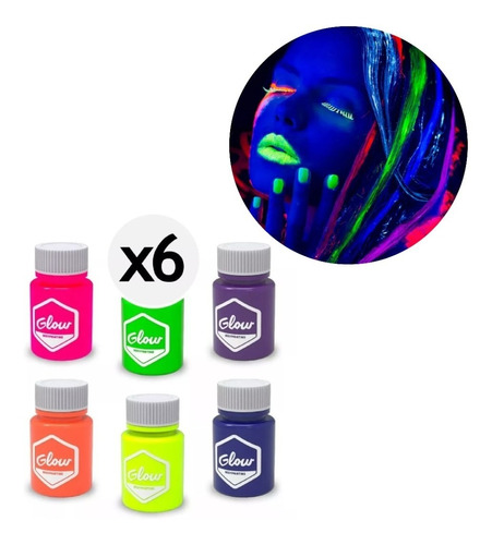 Maquillaje Glow X6 Fluorescente Neon Fluo Brilla Luz Negra Uv