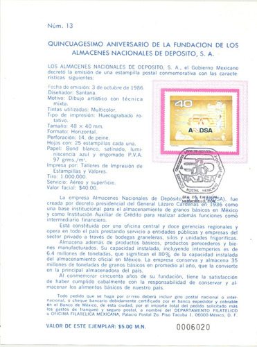 Estampilla Andsa Almacenes  Carnet Primer Día 1986