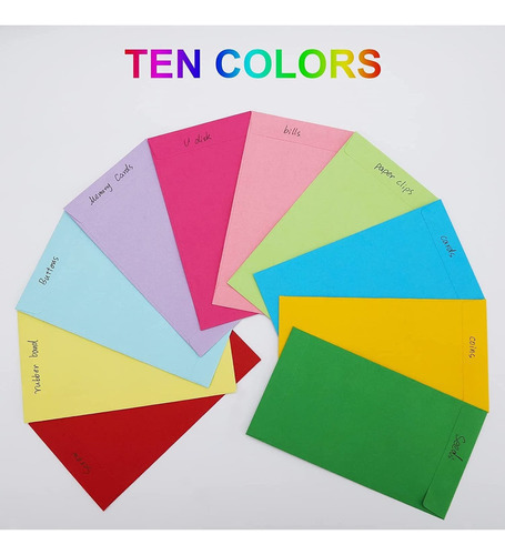 100 Sobres De Dinero En Efectivo De Colores 6.7 X 3.5 Pulgad