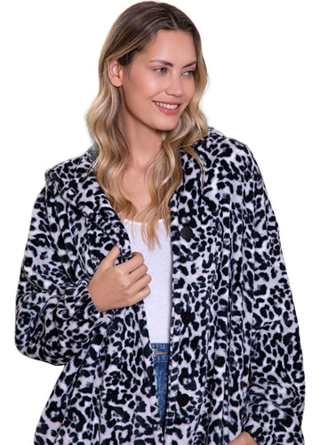 Saco Capucha Abotonado Animal Print Bianca Secreta 24530