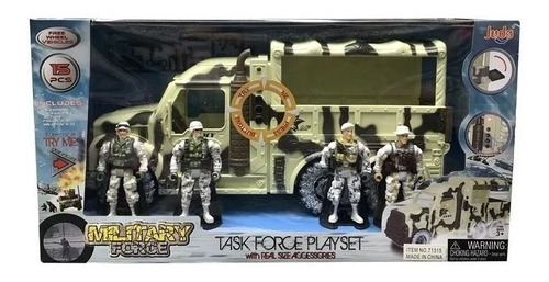 Camion Militar Con Luz Y Sonido Task Force + 4 Figuras  