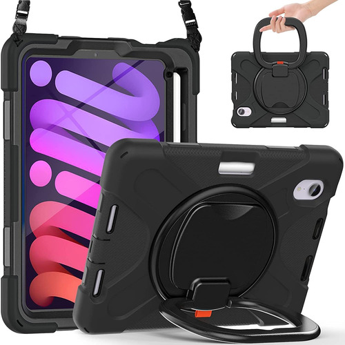 Funda Heavy Duty Negra Con Soporte 360 Para iPad Mini 6