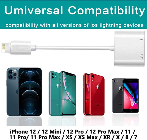 Imagen 8 de 10 de Splitter Compatible iPhone Dual Llamadas Carga Premium