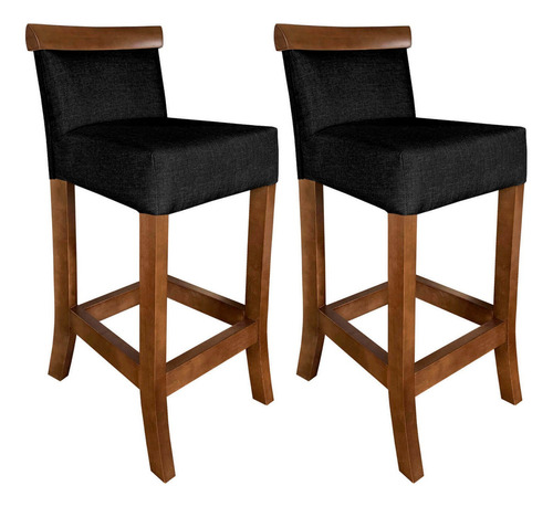 Kit Banqueta Para Cozinha Americana 2 Unidades Bistro Balcao Acabamento Da Estrutura Verniz Cor Imbuia / Preto | 65cm