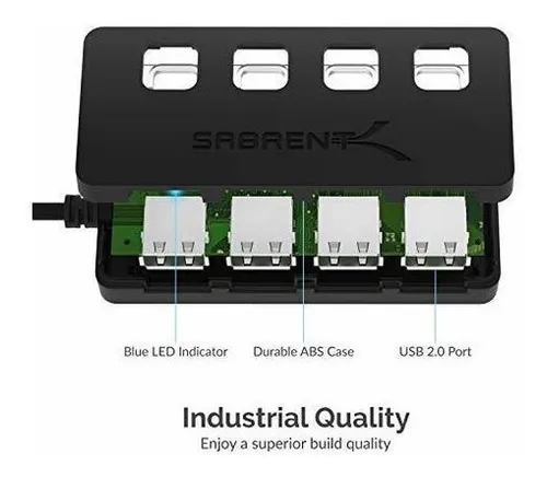 Concentrador Sabrent Usb 2.0 De 4 Puertos Con Interruptores