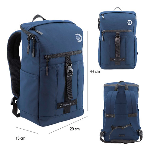 Mochila Discovery Shield Top Zip Para Computadora Laptop Azul 22 Lts Poliester Reciclado Diseño Elegante Funcional