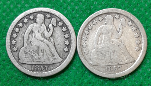 2 Monedas 10 Centavos De Dolar Eeuu, Plata 0.900, Año 1857, 