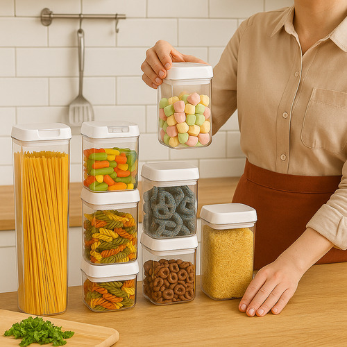 7 Toppers Hermeticos De Plastico Transparente Tapa Cereal Transparente