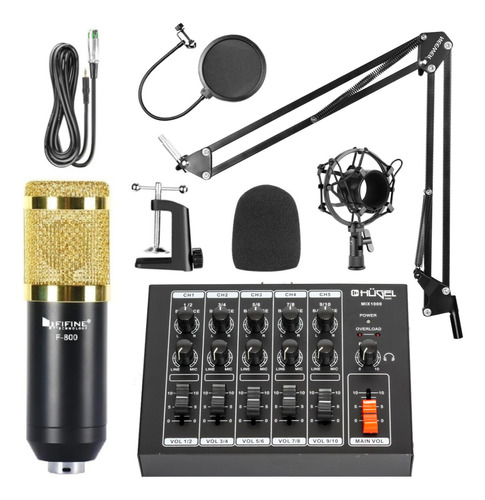 Micrófono Condenser Con Mixer+ Soporte + Pop Filter