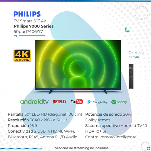 Smart Tv Philips 4k Uhd 50 Pulgada 50pud7406/77 Android X18c