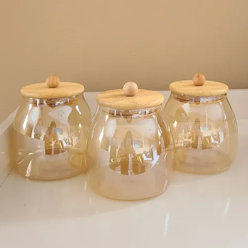 Kit Pote Vidro Âmbar Decorativo Bolinha 750ml Porta Temperos 3 Unidades