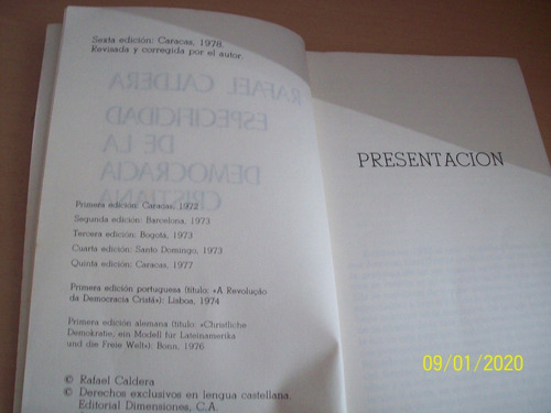 Rafael Caldera. Especificidad Democracia Cristiana, 1977 (Usado)
