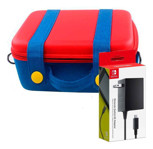 Pack Maleta Para Nintendo Switch Y Oled Rojo Azul + Cargador