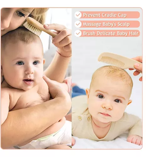 haakaa Juego de cepillo y peine para el pelo del bebé para recién nacidos y  niños pequeños, peine de madera natural perfecto para baby shower y regalo