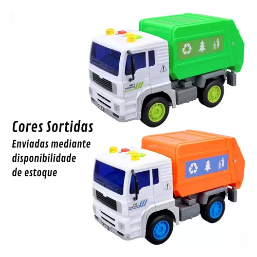 Brinquedo Caminhão Fricção Coleta de Lixo C/Som e Luz DmToys - Fabrica da  Alegria