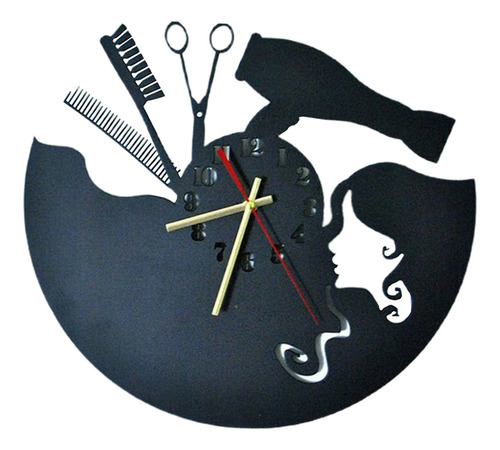 Reloj De Pared Para Peluquería, Salón De Belleza, Negro,