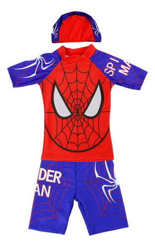 Maiô Infantil Super-herói Homem-aranha Com Touca De Natação