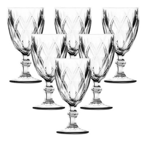 Conjunto De Taças De Vidro 350ml 6pçs Diamond Transparente