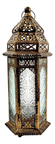 Lanterna Marroquina Decorativa 37x15cm Marrom Dourada