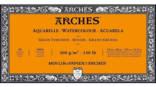 Canson Arches Block Acuarela 15x30 Cm 20 Hs 300 Grs G Grueso