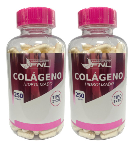 Colageno Hidro Fnl 2 Frascos 500 Capsulas. Pelo Piel Uñas Sabor Natural / 2 Frascos / 2x250 Capsulas