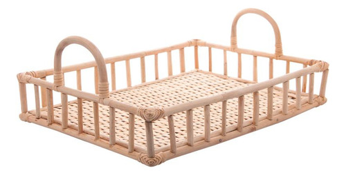 Bandeja Wolff De Rattan Com Alça Nature 37,5cm X 28cm X 14cm